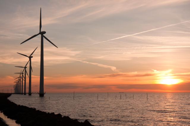 Offshore wind turbines in the sunset
